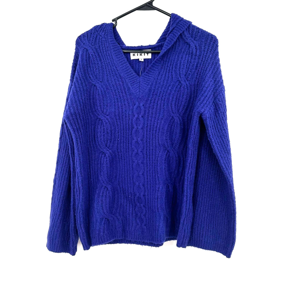 Kikit size Small new‎ with tags hooded pullover v neck sweater cable knit purple